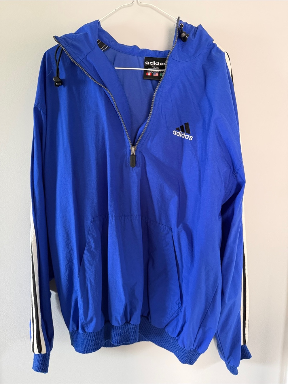 adidas Royal Blue Hooded Windbreaker with White Stripe Detail
